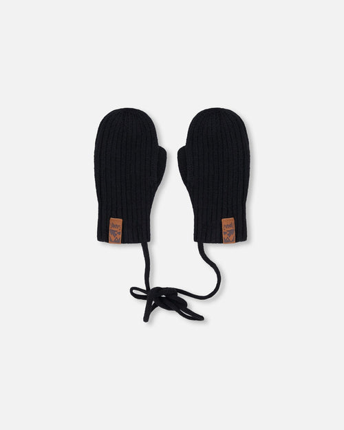 Baby Knit Mittens With Cord Black - H30WT25_09990