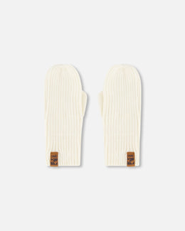 Ribbed Knit Mittens Off White - H30WT26_01380