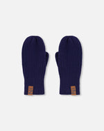 Ribbed Knit Mittens Navy Blue - H30WT26_04790