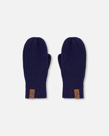 Ribbed Knit Mittens Navy Blue - H30WT26_04790