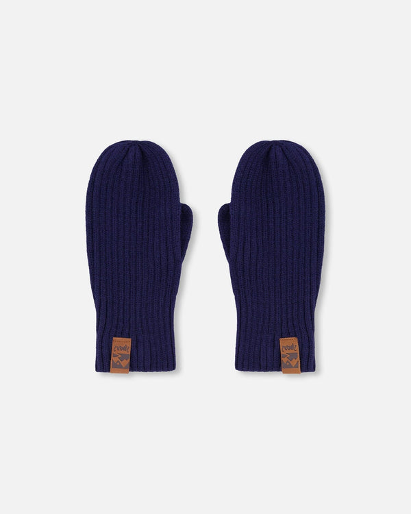 Ribbed Knit Mittens Navy Blue - H30WT26_04790