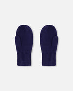 Ribbed Knit Mittens Navy Blue - H30WT26_04790