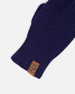 Ribbed Knit Mittens Navy Blue - H30WT26_04790