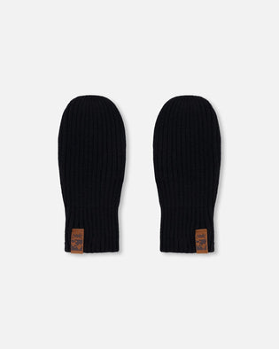 Ribbed Knit Mittens Black - H30WT26_09990
