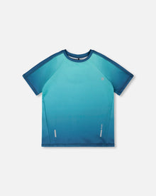 Short Sleeve Athletic Top In Recycled Polyester Teal Gradient - H30XB70_3H191