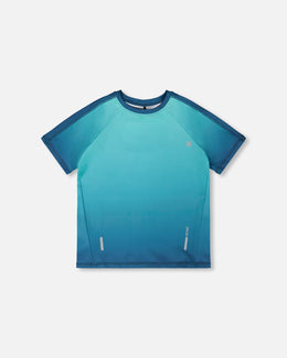 Short Sleeve Athletic Top In Recycled Polyester Teal Gradient - H30XB70_3H191
