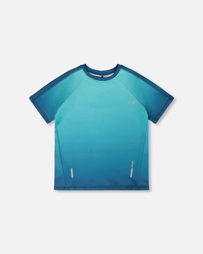 Short Sleeve Athletic Top In Recycled Polyester Teal Gradient - H30XB70_3H191