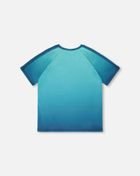 Short Sleeve Athletic Top In Recycled Polyester Teal Gradient - H30XB70_3H191