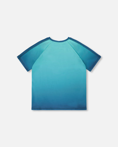 Short Sleeve Athletic Top In Recycled Polyester Teal Gradient - H30XB70_3H191