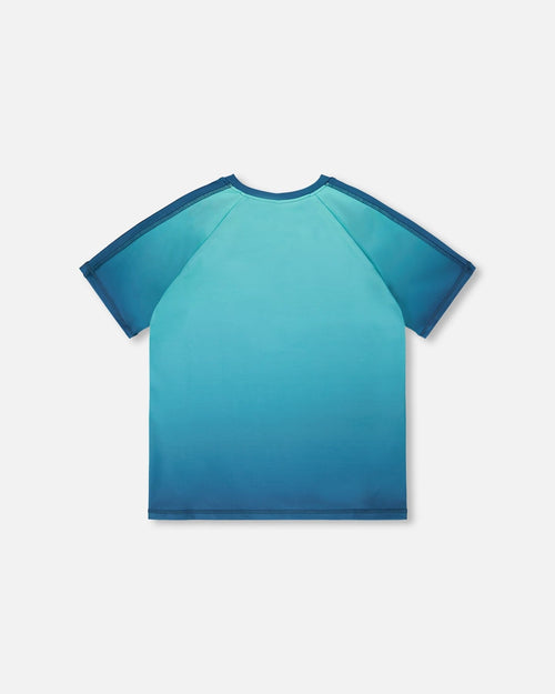 Short Sleeve Athletic Top In Recycled Polyester Teal Gradient - H30XB70_3H191