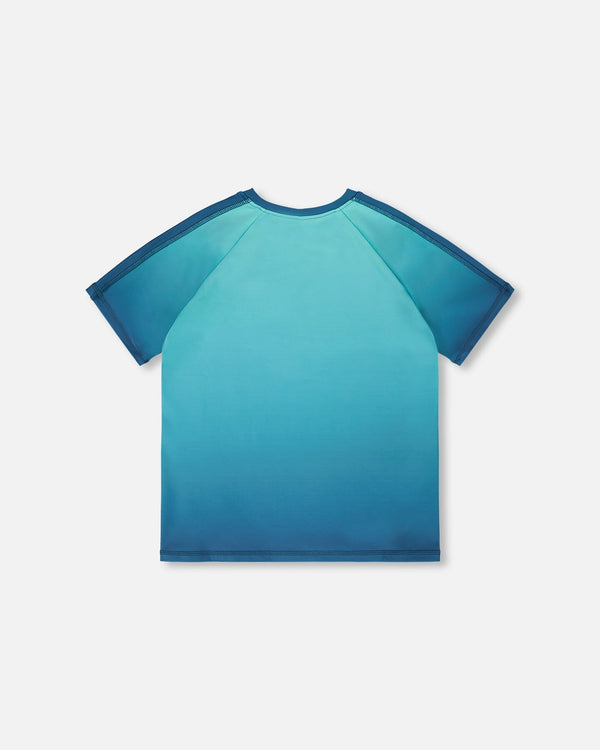 Short Sleeve Athletic Top In Recycled Polyester Teal Gradient - H30XB70_3H191
