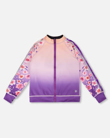 Full Zip Reversible Athletic Cardigan In Recycled Polyester Pink To Mauve Gradient - H30XG30_3H200