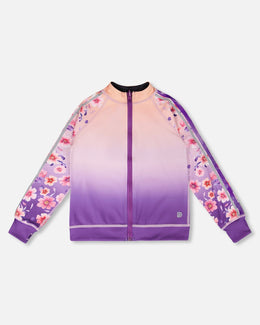 Full Zip Reversible Athletic Cardigan In Recycled Polyester Pink To Mauve Gradient - H30XG30_3H200