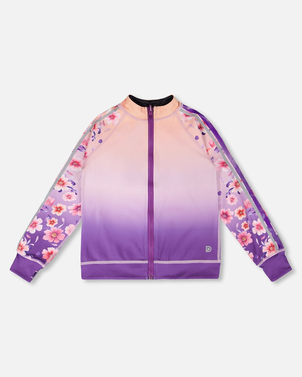Full Zip Reversible Athletic Cardigan In Recycled Polyester Pink To Mauve Gradient - H30XG30_3H200