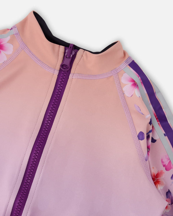 Full Zip Reversible Athletic Cardigan In Recycled Polyester Pink To Mauve Gradient - H30XG30_3H200