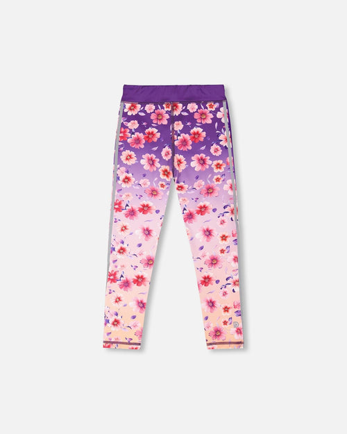 Athletic Leggings In Recycled Polyester Mauve Floral Gradient - H30XG61_3H201