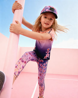 Athletic Leggings In Recycled Polyester Mauve Floral Gradient