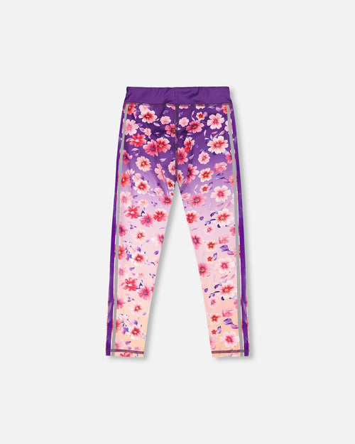 Athletic Leggings In Recycled Polyester Mauve Floral Gradient - H30XG61_3H201