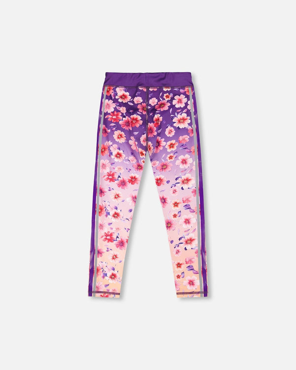 Athletic Leggings In Recycled Polyester Mauve Floral Gradient - H30XG61_3H201
