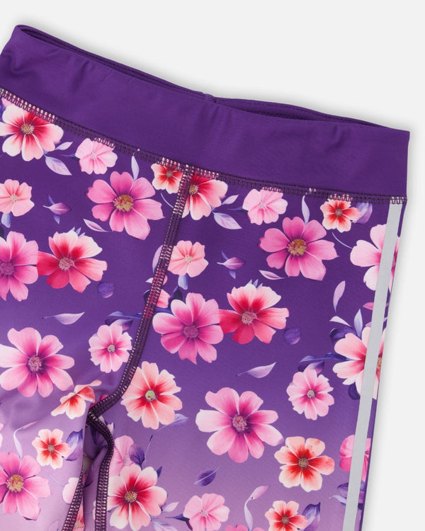 Athletic Leggings In Recycled Polyester Mauve Floral Gradient - H30XG61_3H201