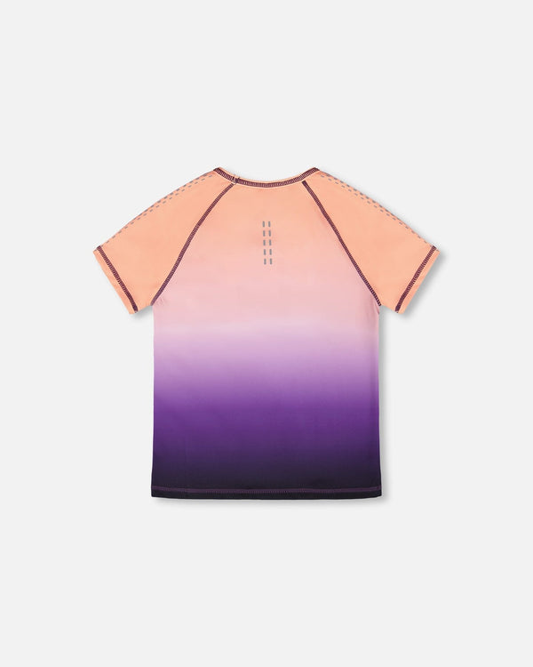 Athletic Short Sleeve Top In Recycled Polyester Pink To Black Gradient - H30XG70_3H202