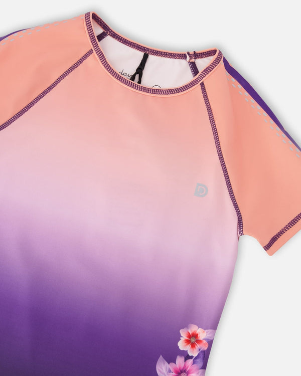 Athletic Short Sleeve Top In Recycled Polyester Pink To Black Gradient - H30XG70_3H202