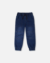 Stretch French Terry Denim Jogger Navy Blue
