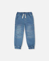 Stretch French Terry Denim Jogger Light Blue - H30YB22_01250