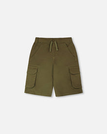 Stretch Twill Bermuda With Cargo Pockets Dark Khaki Green - H30YB27_03720