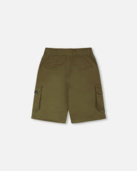 Stretch Twill Bermuda With Cargo Pockets Dark Khaki Green - H30YB27_03720