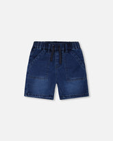 Short en denim de molleton bleu marine extensible