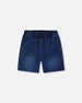 French Terry Navy Blue Denim Shorts - H30YB28_01230