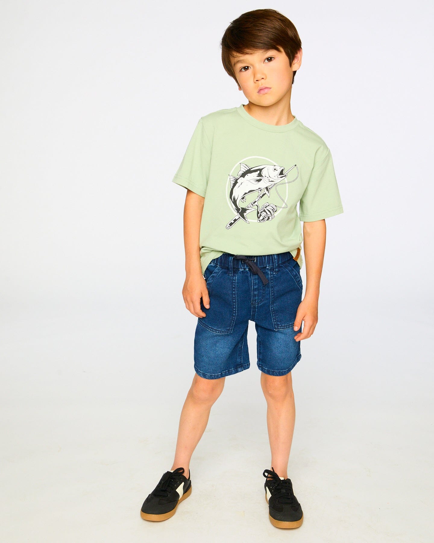 French Terry Navy Blue Denim Shorts - H30YB28_01230