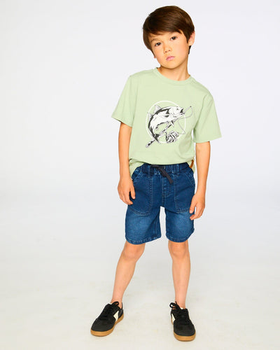 French Terry Navy Blue Denim Shorts - H30YB28_01230