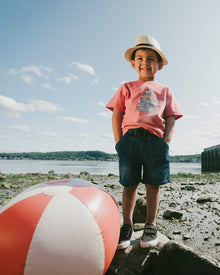 French Terry Navy Blue Denim Shorts - H30YB28_01230