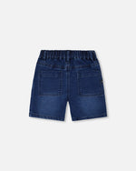 French Terry Navy Blue Denim Shorts - H30YB28_01230