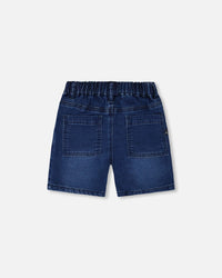French Terry Navy Blue Denim Shorts - H30YB28_01230