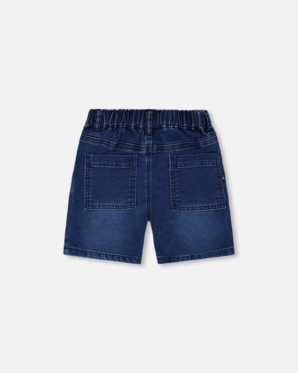 French Terry Navy Blue Denim Shorts - H30YB28_01230