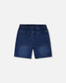 French Terry Navy Blue Denim Shorts - H30YB28_01230