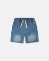 French Terry Light Blue Denim Shorts - H30YB28_01250