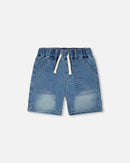 French Terry Light Blue Denim Shorts - H30YB28_01250