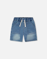 Short en denim de molleton bleu clair extensible