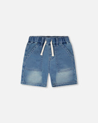 French Terry Light Blue Denim Shorts - H30YB28_01250