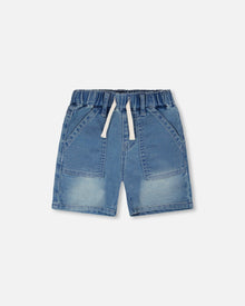 French Terry Light Blue Denim Shorts - H30YB28_01250