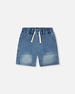 French Terry Light Blue Denim Shorts - H30YB28_01250
