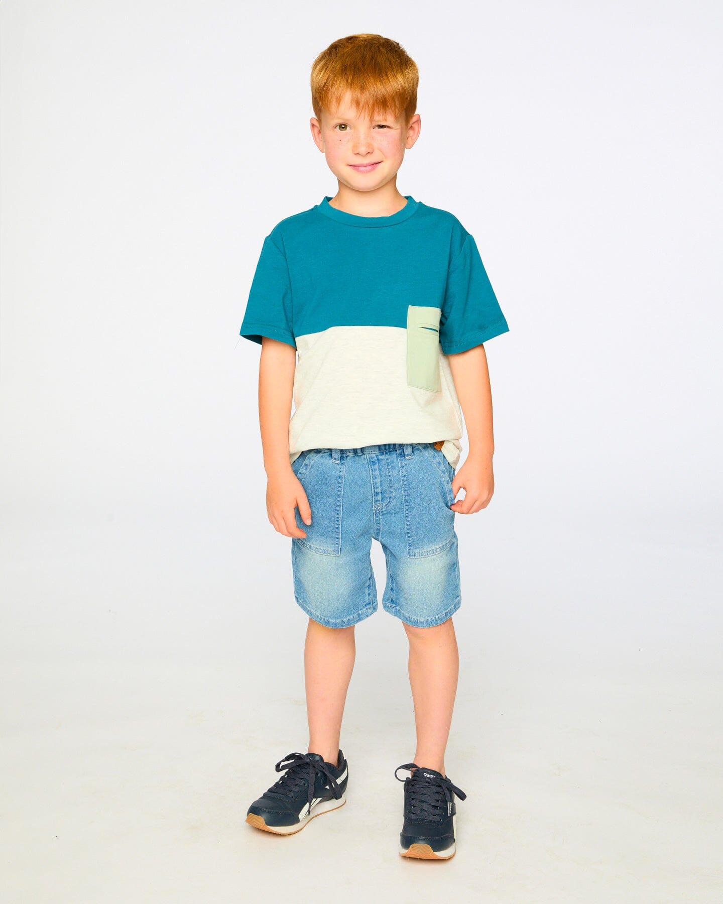 French Terry Light Blue Denim Shorts - H30YB28_01250