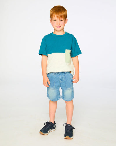 French Terry Light Blue Denim Shorts - H30YB28_01250