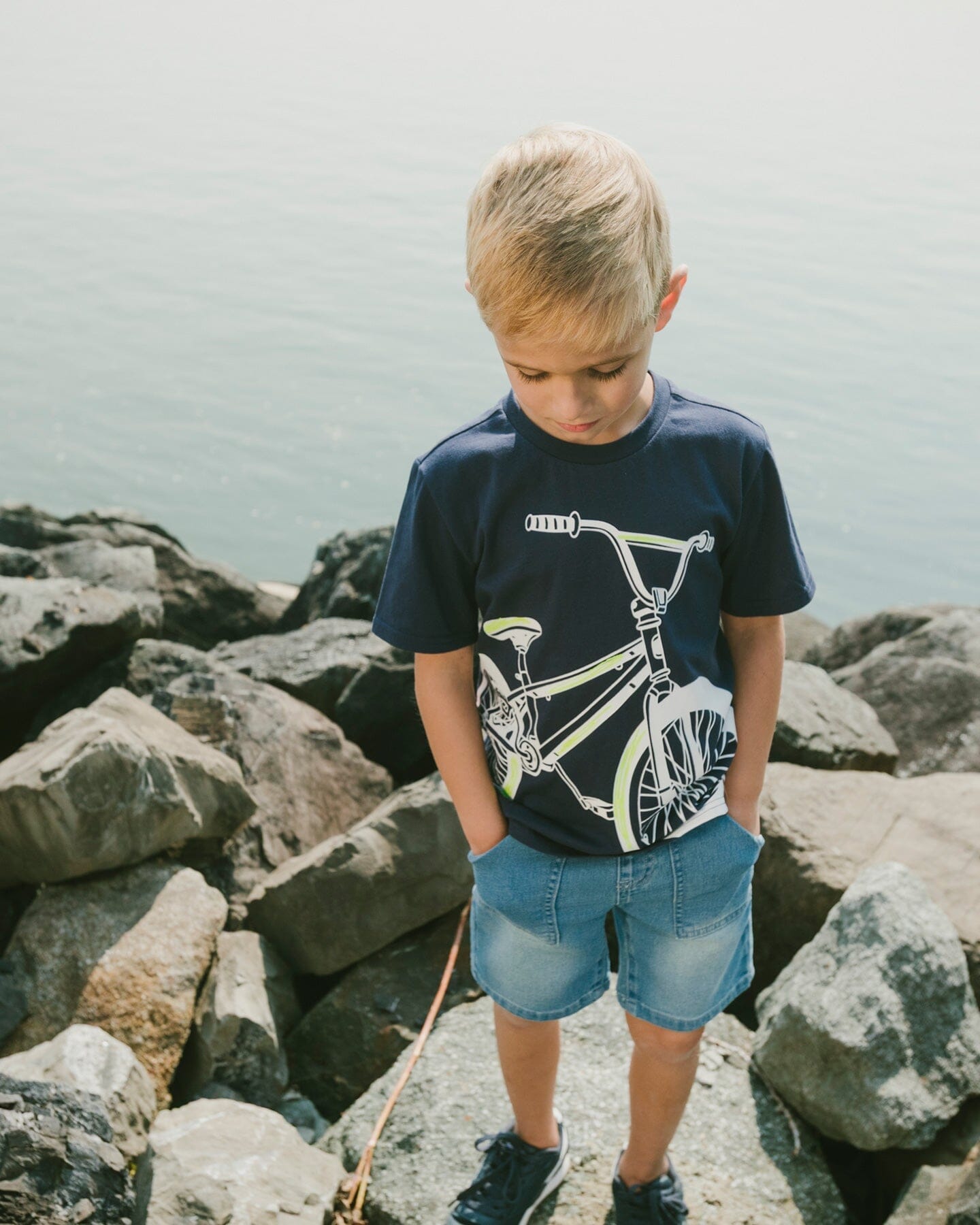 French Terry Light Blue Denim Shorts - H30YB28_01250