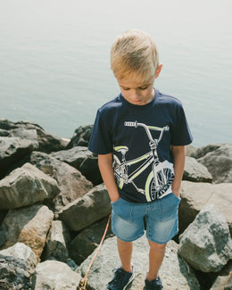 French Terry Light Blue Denim Shorts - H30YB28_01250