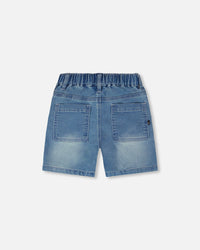 French Terry Light Blue Denim Shorts - H30YB28_01250